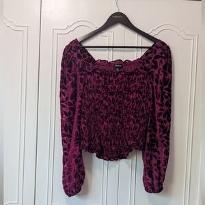 Torrid Women's Velvet Purple  Floral Smocked Blouse Puff Sleeves, Elastic Body